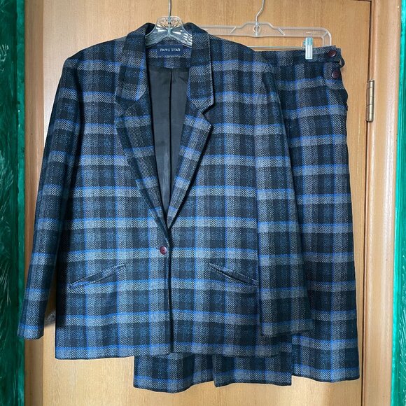 Paris Star Wool Plaid 2 Piece Set - oversized Blazer and skirt - Picture 1 of 11